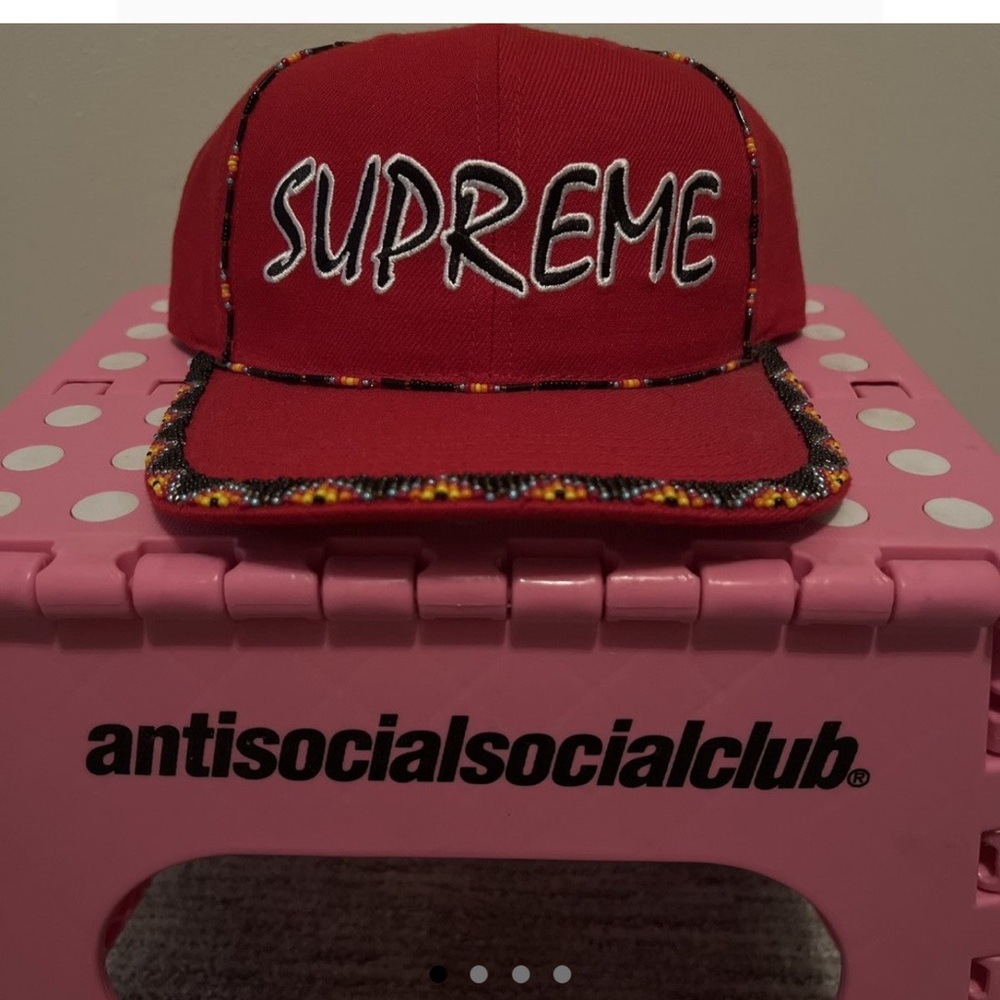 Supreme Red Cap with Beaded Trim